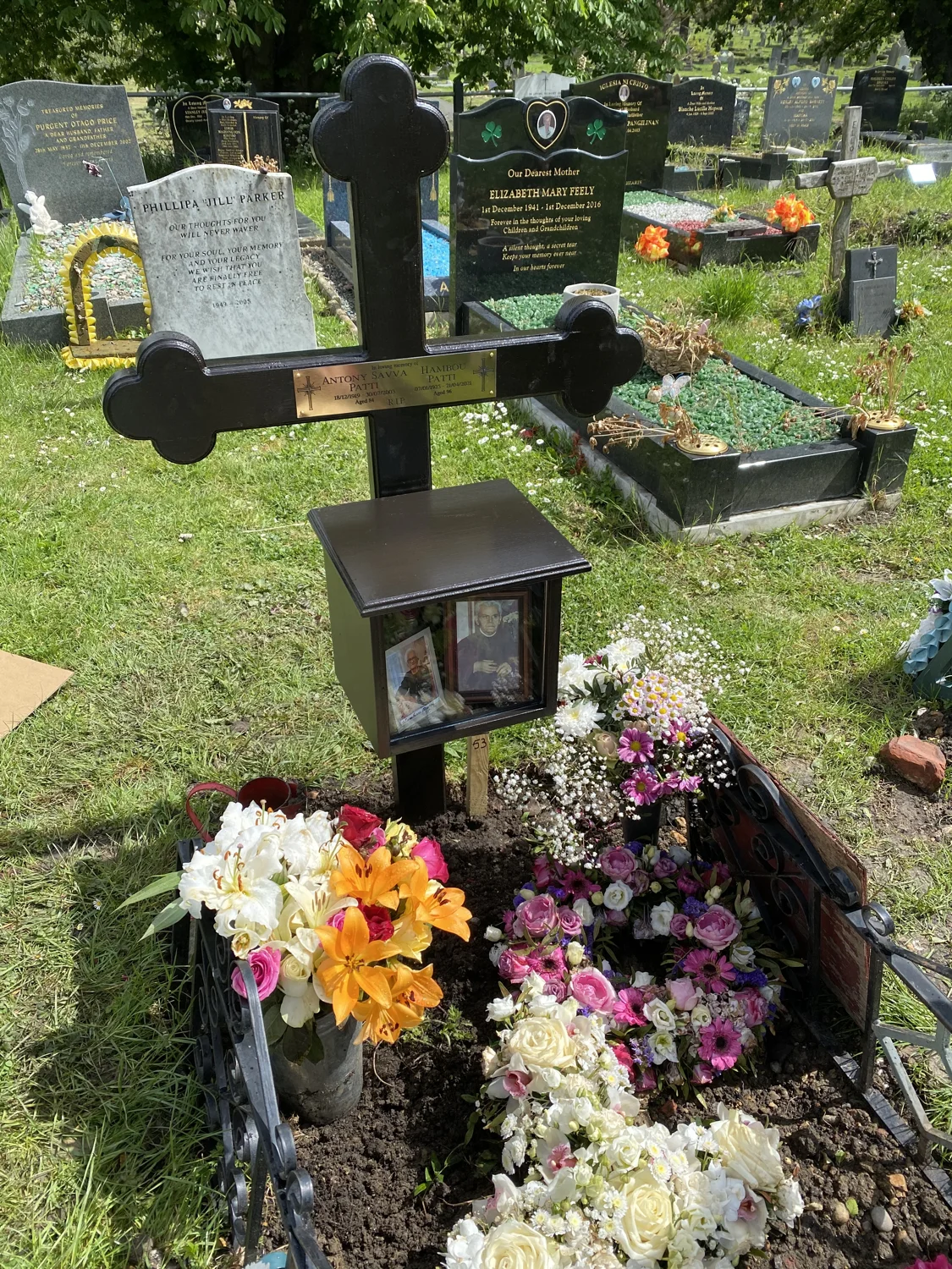 Temporary cross & box by Wood Grave Memorials